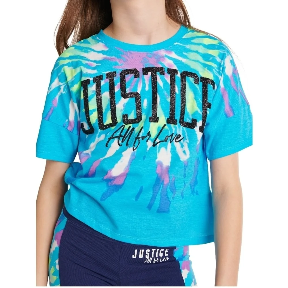 Justice - Girls' Oversized Blue Tie-Dye T-Shirt And Bike Short Set